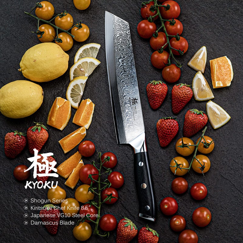 KYOKU Kiritsuke Chef Knife 8.5" - Shogun Series - Japanese VG10 Steel Core Forged Damascus Blade - with Sheath & Case - Image 2