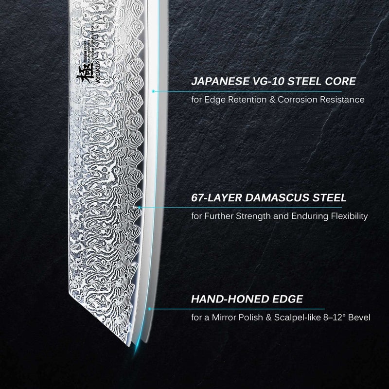 KYOKU Kiritsuke Chef Knife 8.5" - Shogun Series - Japanese VG10 Steel Core Forged Damascus Blade - with Sheath & Case - Image 3