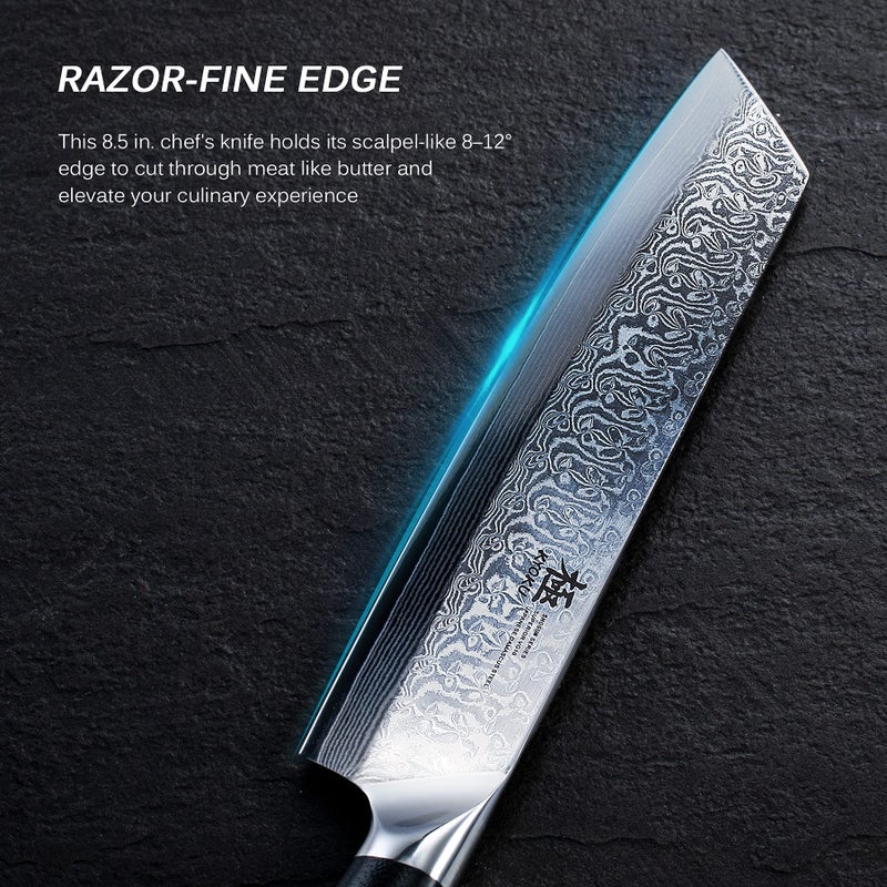 KYOKU Kiritsuke Chef Knife 8.5" - Shogun Series - Japanese VG10 Steel Core Forged Damascus Blade - with Sheath & Case - Image 4