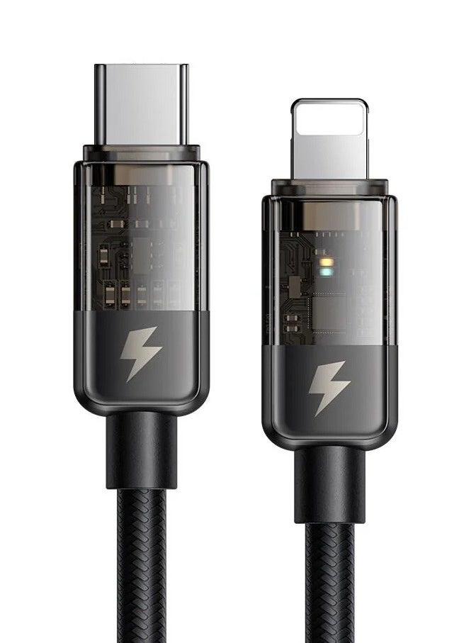 Mcdodo Auto Power Off iPhone USB-C to Lightning Cable 36W 1.2m – PD Fast Charging Data Sync Cable for iPhone 14 13 12 11, iPad, AirPods – Black