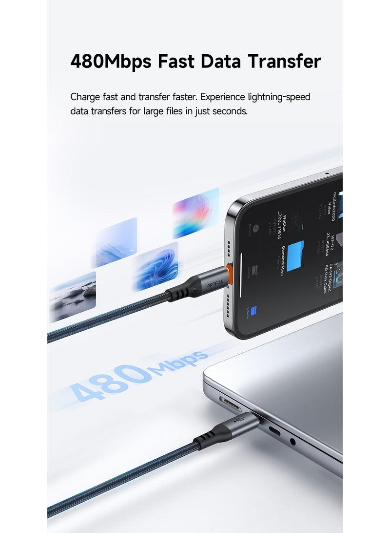 Mcdodo Auto Power Off iPhone USB-C to Lightning Cable 36W 1.2m – PD Fast Charging Data Sync Cable for iPhone 14 13 12 11, iPad, AirPods – Black - Image 5