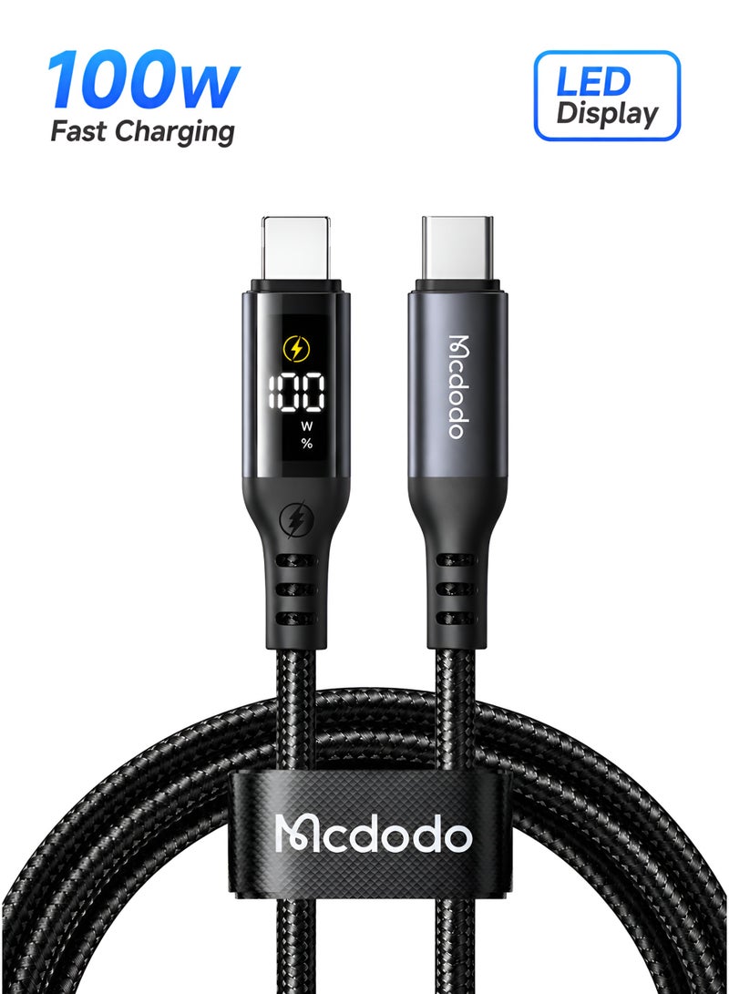 Mcdodo Auto Power Off iPhone USB-C to Lightning Cable 36W 1.2m – PD Fast Charging Data Sync Cable for iPhone 14 13 12 11, iPad, AirPods – Black - Image 1