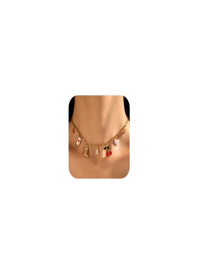 Dcfywl731 Charm Necklace Western Necklaces for Women Initial Necklaces Cherry Cowgirl Cowboy Boot Letter Necklace Western Outfits for Women 2025 Beach Accessories - Image 1