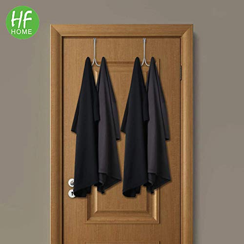 HFHOME 4Packs Over The Door Double Hanger Hooks, Metal Twin Hooks Organizer for Hanging Coats, Hats, Robes, Towels- Silver - Image 4