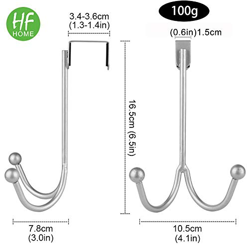 HFHOME 4Packs Over The Door Double Hanger Hooks, Metal Twin Hooks Organizer for Hanging Coats, Hats, Robes, Towels- Silver - Image 3