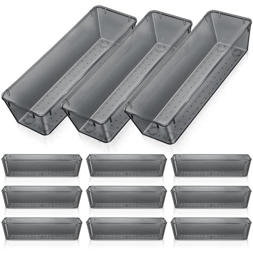 Maitys 12 Pcs Clear Drawer Organizer 9 x 3 x 2 Inches Plastic Rectangle Trays Makeup Vanity Storage Bins and Kitchen Drawers Dividers for Office Desk Silverware Kitchen UtensilsBlack - Image 1