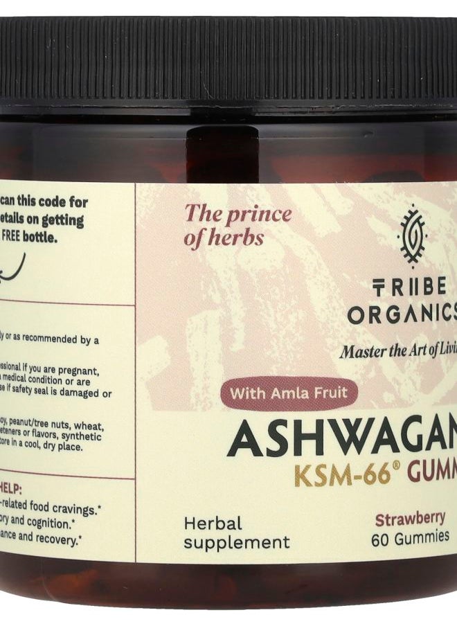 TRIBE ORGANICS Ashwagandha KSM-66® with Amla Fruit Strawberry 60 Gummies  - Image 2