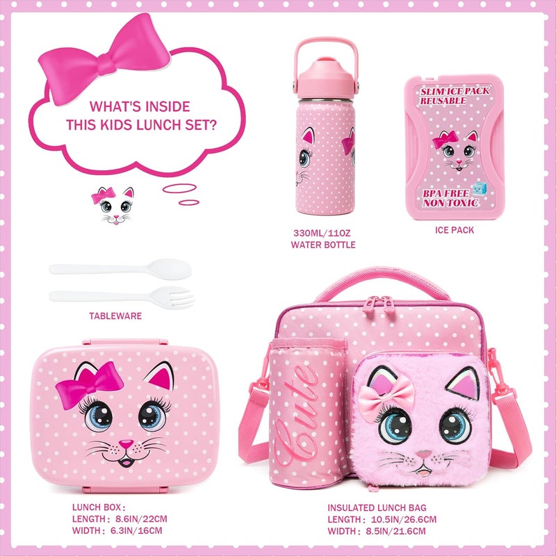 Oruiji Bento Box for Kids with Ice Pack Lunch Box for Girls 5-12 for School with Lunch Bag Set Cute Kids Lunch Box Containers with Stainless Steel Water Bottle for Pre-School Girls Toddler Daycare - Image 2
