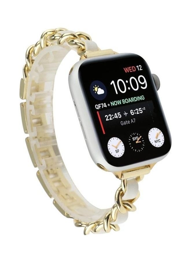 NIBEMINENT - Replacement Strap For Apple Watch Series Gold/White - Image 1