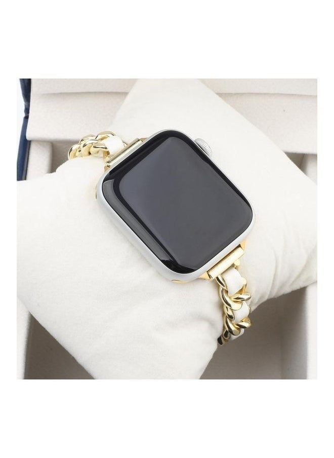NIBEMINENT - Replacement Strap For Apple Watch Series Gold/White - Image 1