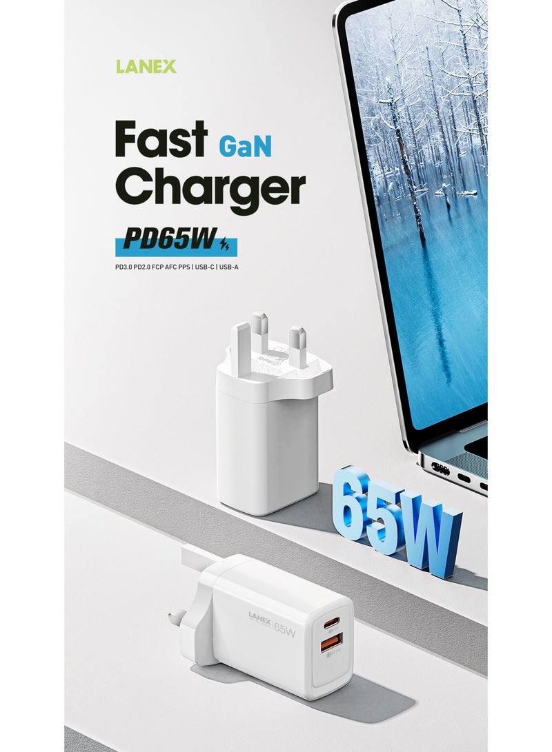 LANEX LANEX LC59U 65W Dual USB Type-C Wall Charger with GAN Compatible with iPhone, Galaxy, Pixel, Samsung, Huawei, iPad, AirPods  - Image 2