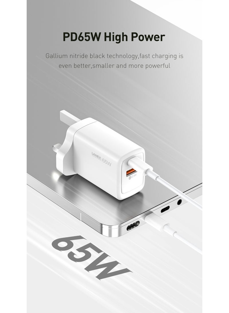 LANEX LANEX LC59U 65W Dual USB Type-C Wall Charger with GAN Compatible with iPhone, Galaxy, Pixel, Samsung, Huawei, iPad, AirPods  - Image 3