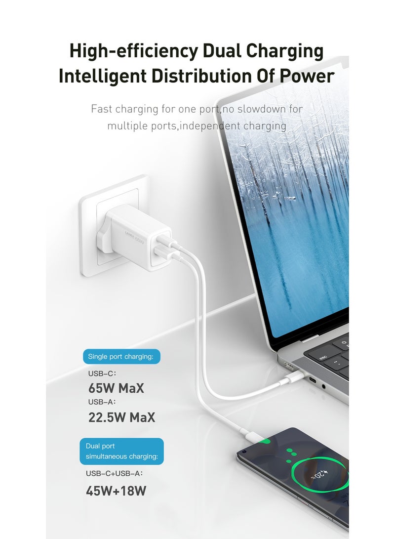 LANEX LANEX LC59U 65W Dual USB Type-C Wall Charger with GAN Compatible with iPhone, Galaxy, Pixel, Samsung, Huawei, iPad, AirPods  - Image 4
