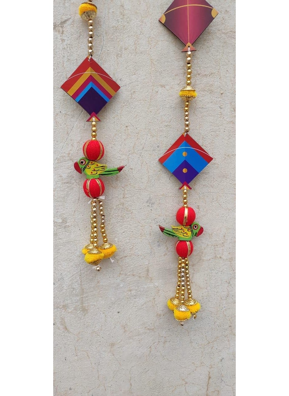 Generic Nutts Makar Sakaranti Special Kites with Parrot Gota Balls and Golden Beads Handmade Decorative Hanging for Festive Decoration Pack of 2  - Image 2