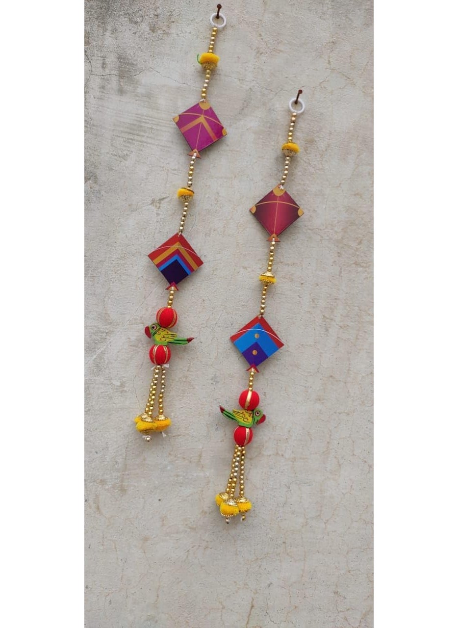 Generic Nutts Makar Sakaranti Special Kites with Parrot Gota Balls and Golden Beads Handmade Decorative Hanging for Festive Decoration Pack of 2  - Image 5