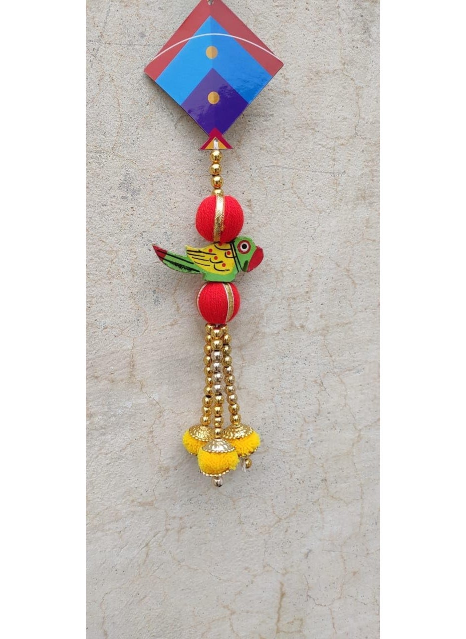 Generic Nutts Makar Sakaranti Special Kites with Parrot Gota Balls and Golden Beads Handmade Decorative Hanging for Festive Decoration Pack of 2  - Image 4