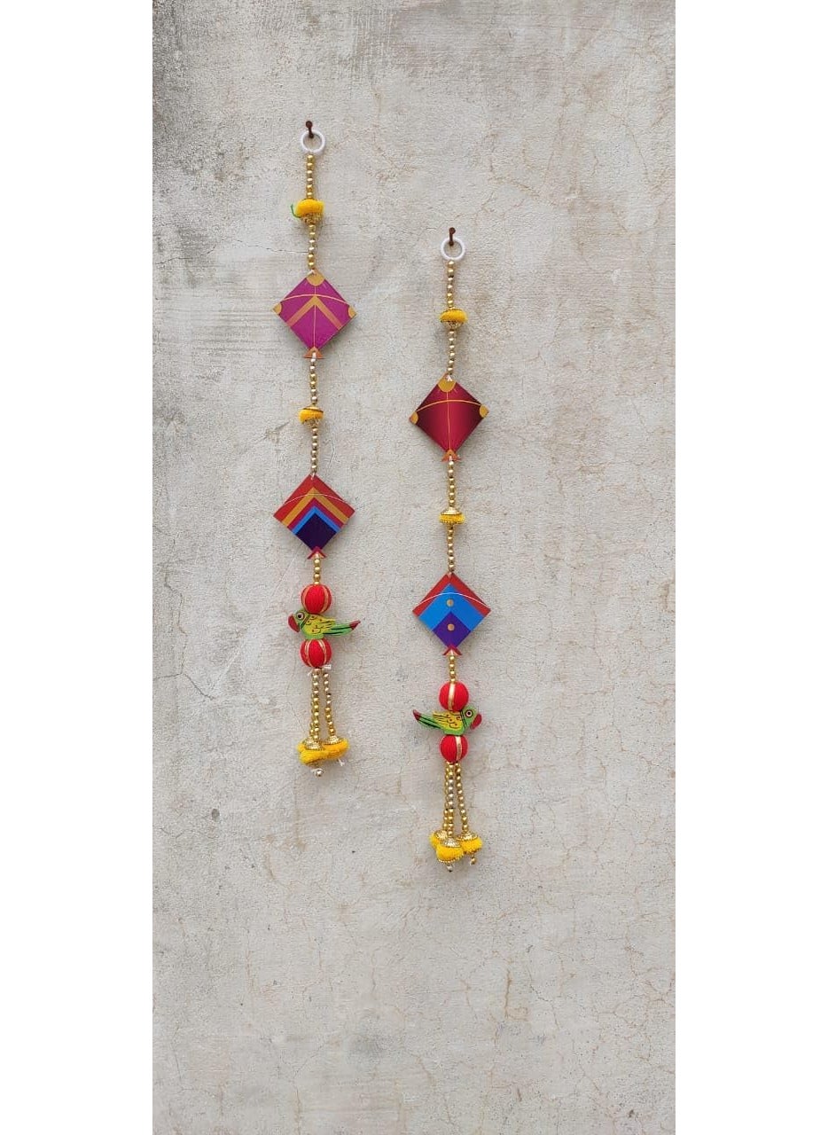 Generic Nutts Makar Sakaranti Special Kites with Parrot Gota Balls and Golden Beads Handmade Decorative Hanging for Festive Decoration Pack of 2  - Image 1
