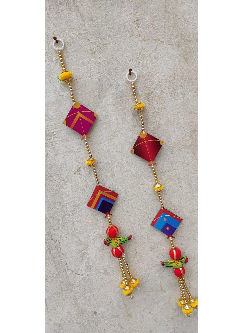 Generic Nutts Makar Sakaranti Special Kites with Parrot Gota Balls and Golden Beads Handmade Decorative Hanging for Festive Decoration Pack of 2  - Image 3