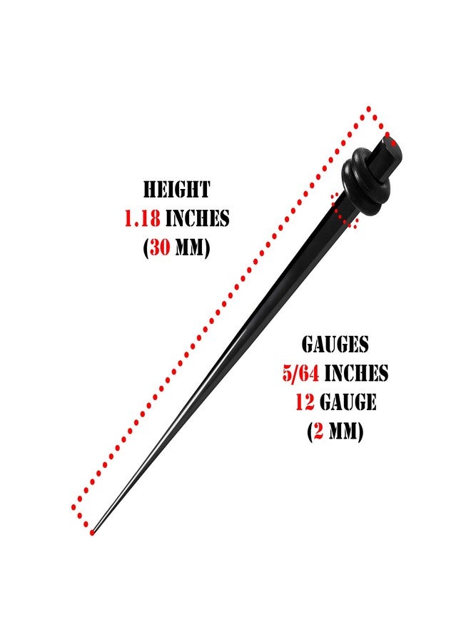 BIG GAUGES Pair of Black Acrylic 12g Gauge 2mm Taper Double O rings Piercing Jewelry Ear Plugs Stretching Expander Earring BG0845 - Image 2