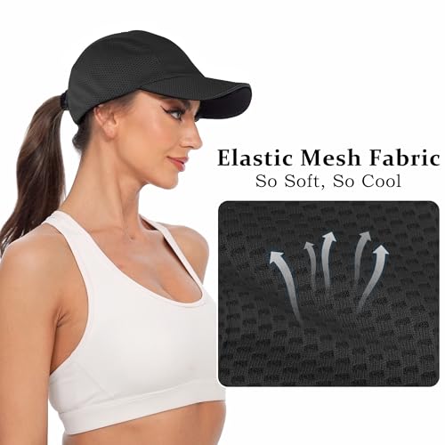 GADIEMKENSD Women's Race Day Running Hat Performance Mesh Baseball Cap - Excellent Ventilation, Lightweight, Reflective Safety Ponytail Hats for Exercise Golf Hiking Beach Workout Gym Black - Image 2