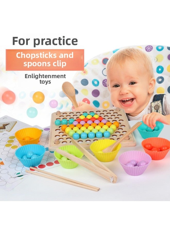 لعبة ألغاز خشبية بمشبك قوس قزح للأطفال على شكل خرز لعبة تدريب الطفل على تناول الطعام والتنسيق بين اليد والتعليم المبكر ألعاب تعليمية - اللون: OY- أحجية الصور المقطوعة مع الخرز - Image 1