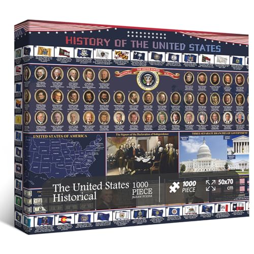 PPuzzling American History 2025 Jigsaw Puzzles 1000 Pieces United States Puzzles for Adults Featuring USA Map Presidents Flag American President Puzzle as History Home Decor - Image 1