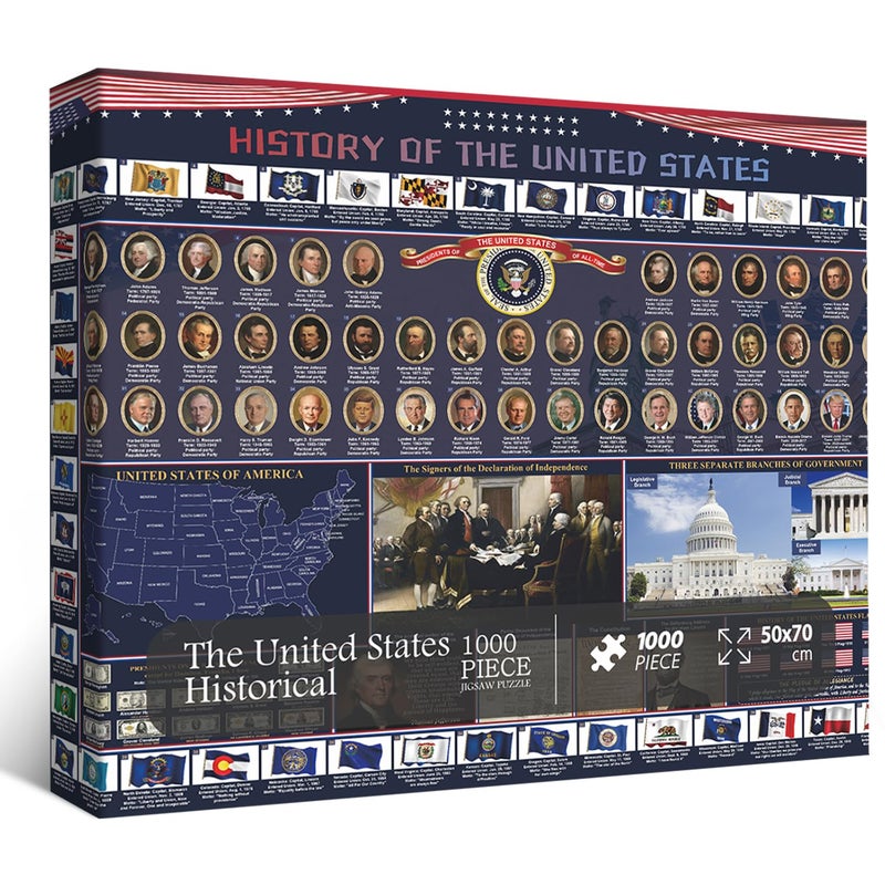 PPuzzling American History 2025 Jigsaw Puzzles 1000 Pieces United States Puzzles for Adults Featuring USA Map Presidents Flag American President Puzzle as History Home Decor - Image 3