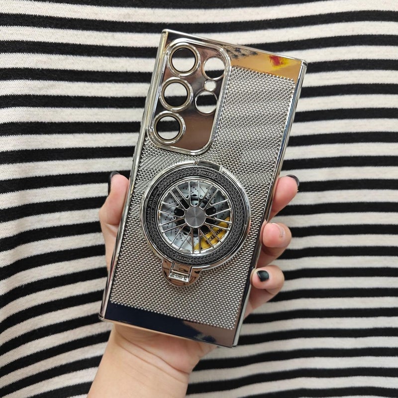 Compatible with S26 Ultra S25 S24 S23 S22 S21 Case, Electroplated Honeycomb Cooling Case, Gyro Stand Full Coverage Shockproof Protective Cover (Silver,for S26 Ultra) - Image 1