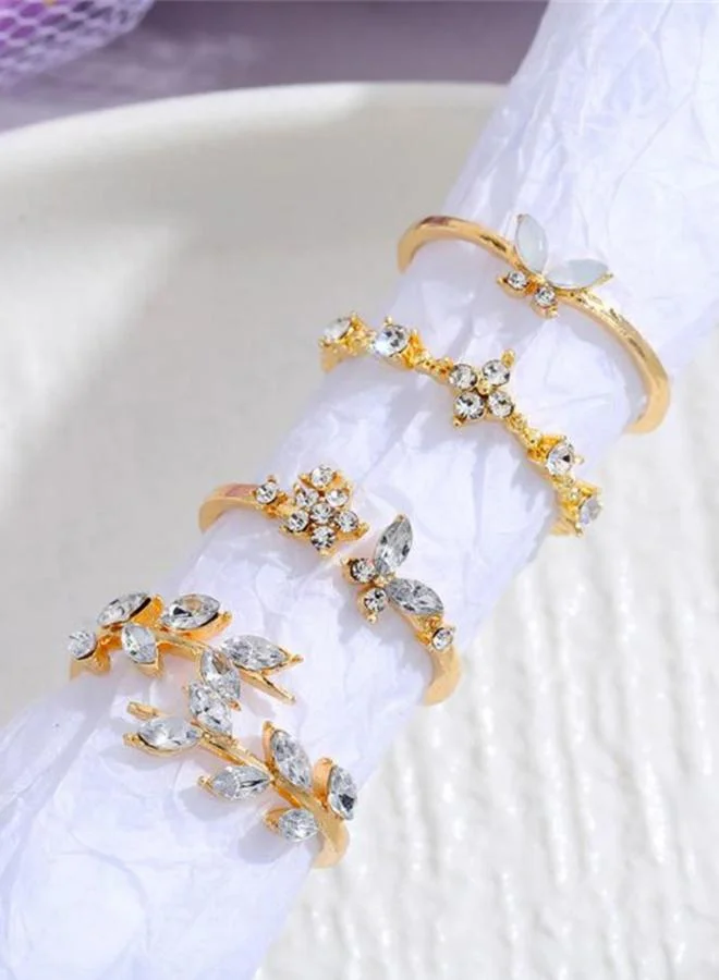 Take Two Pack of 4 - Gold Tone Rhinestone Embellished Rings
