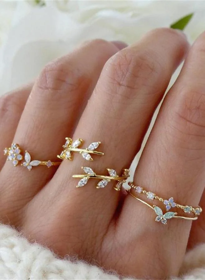 Take Two Pack of 4 - Gold Tone Rhinestone Embellished Rings