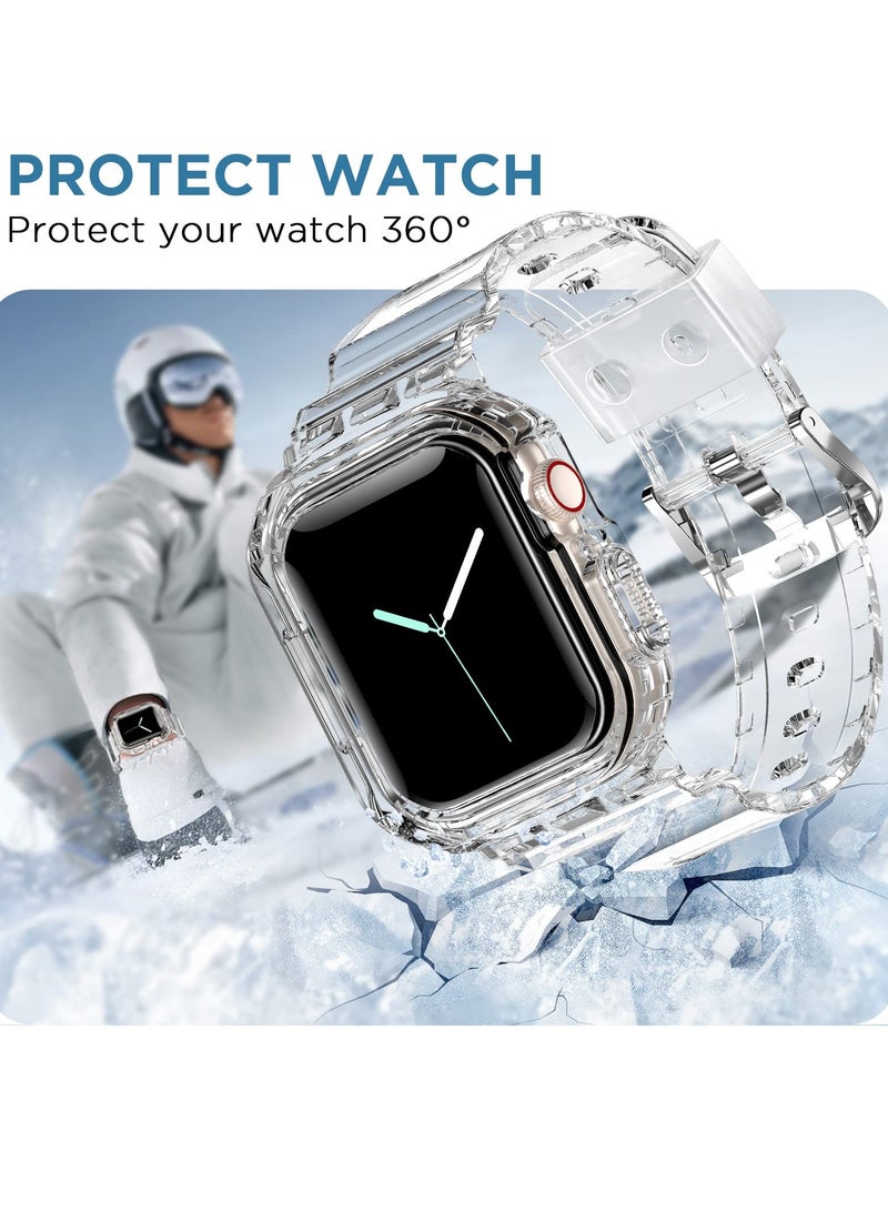 KASTWAVE Sports Band for Apple Watch Series 7, Transparent Clear Soft Silicone Crystal Strap with Case, Compatible with Apple Watch Band Series 7 Clear 42mm 44mm 45mm, for Men, Women - Image 5