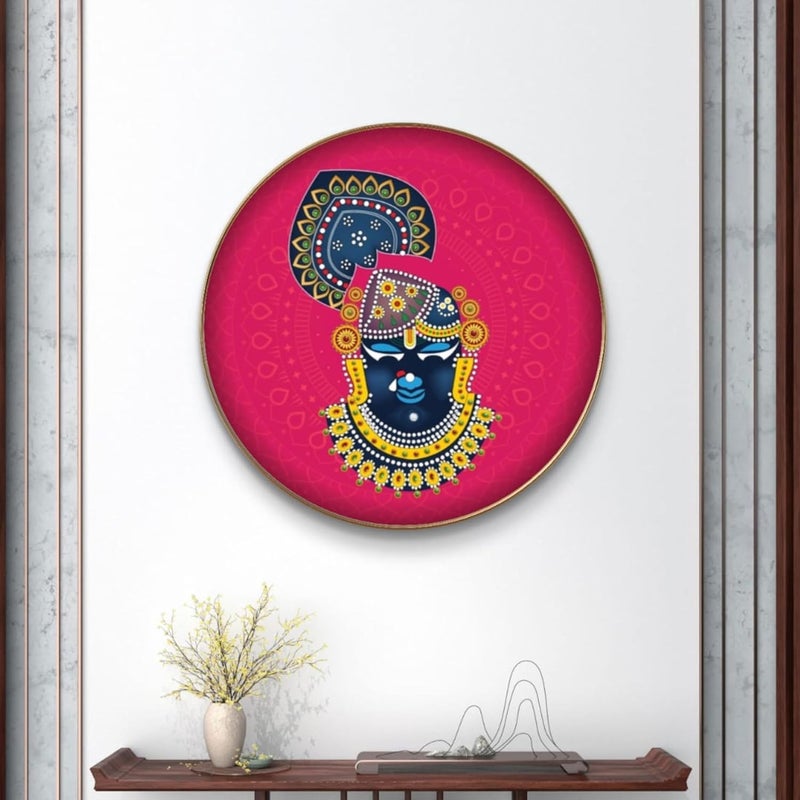 Livin'luxe Livinluxe paintings ShriNath ji religious Premium Sparkle lamination Golden Slim Frame 58 cm x 58 cm Large Size For HomeOfficeHotel painting GR02