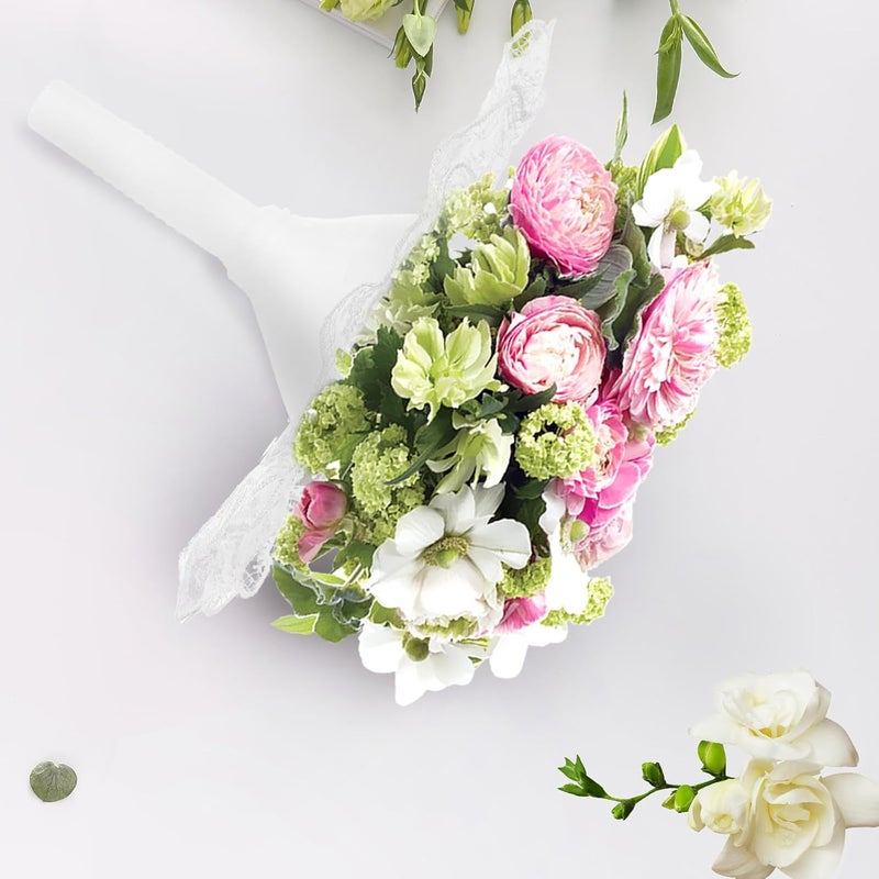 IWOWHERO 4pcs Wedding Lace Bouquet Collars Bridal Floral Holder Collar White Double Layer DIY Bouquet Holders for Wedding Party and Bridal Arranging - Image 5
