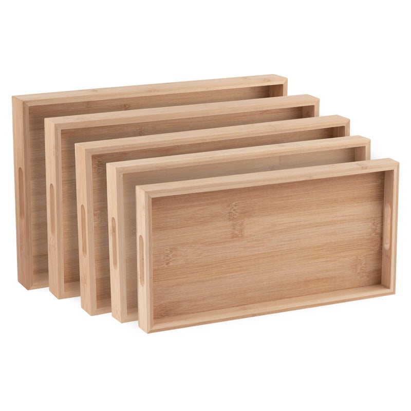 Bamboo Serving Tray Bamboo Decor  Five Piece Nested Breakfast Bamboo Tray  Wood Crafts Trays for Organizing  Bathroom Tray  Food Trays for Party Buffet Montessori Wooden Trays for Serving