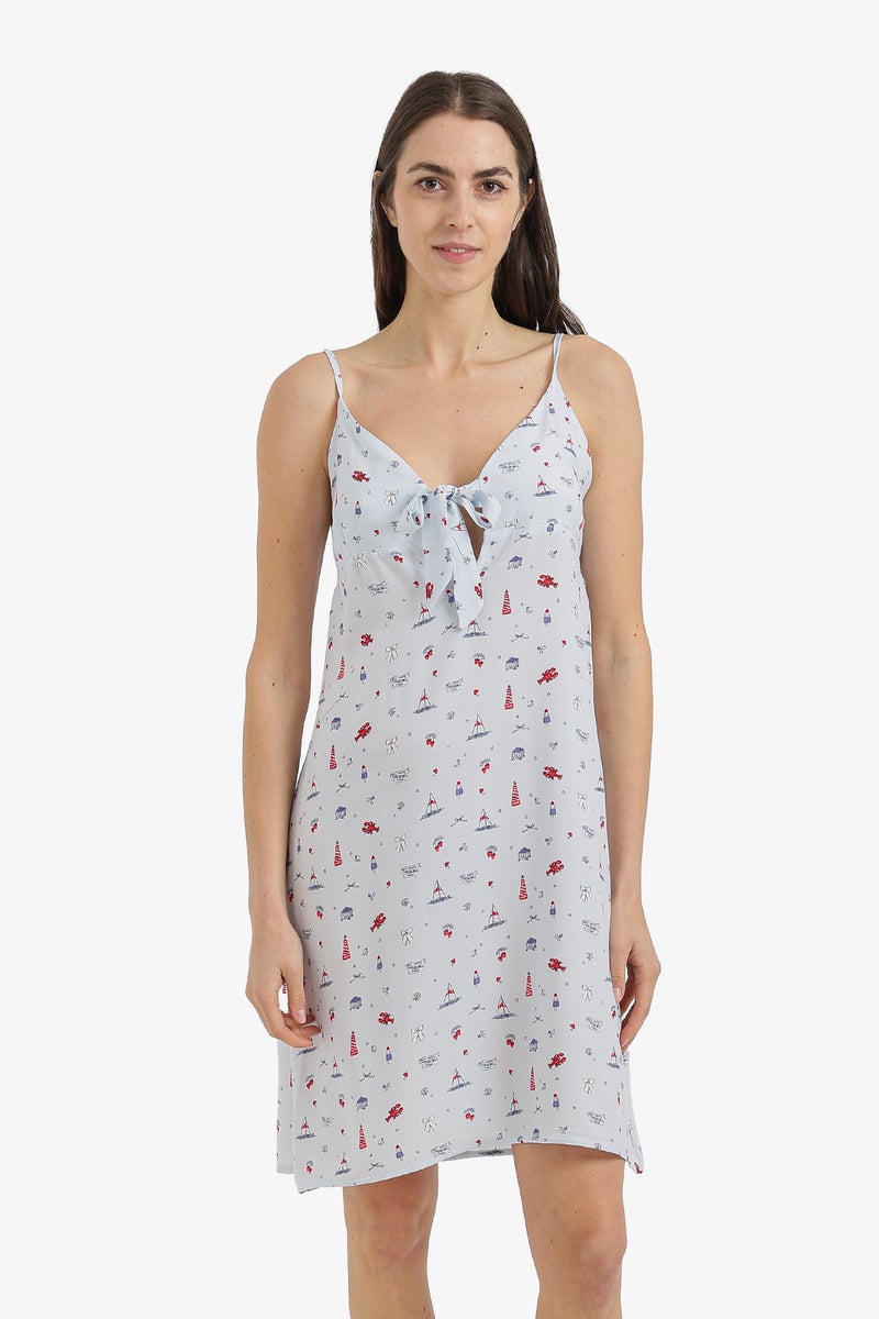 Carina Bow-Neck Printed Nightgown - Image 1