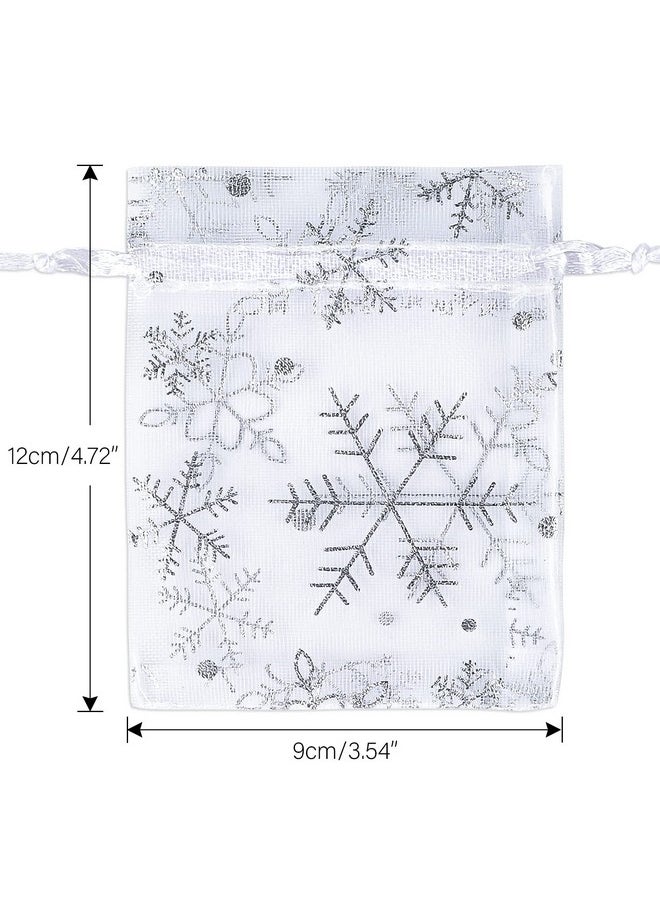 jijAcraft 50Pcs White Christmas Organza Bags - 3X4 Inch Small Snowflake Bags For Christmas, Xmas Favor Bags With Drawstring - Sheer Organza Bags For Christmas, Winter Party Gift, Jewelry Bags  - Image 2