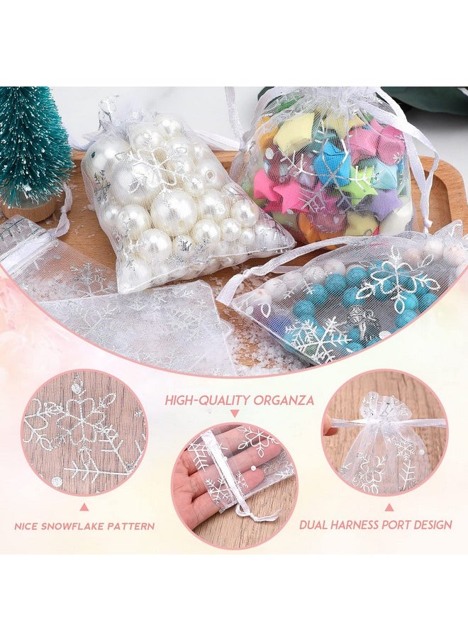jijAcraft 50Pcs White Christmas Organza Bags - 3X4 Inch Small Snowflake Bags For Christmas, Xmas Favor Bags With Drawstring - Sheer Organza Bags For Christmas, Winter Party Gift, Jewelry Bags  - Image 4