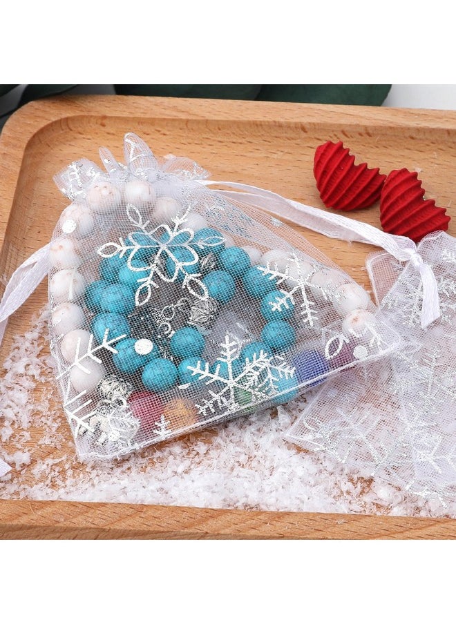 jijAcraft 50Pcs White Christmas Organza Bags - 3X4 Inch Small Snowflake Bags For Christmas, Xmas Favor Bags With Drawstring - Sheer Organza Bags For Christmas, Winter Party Gift, Jewelry Bags  - Image 5