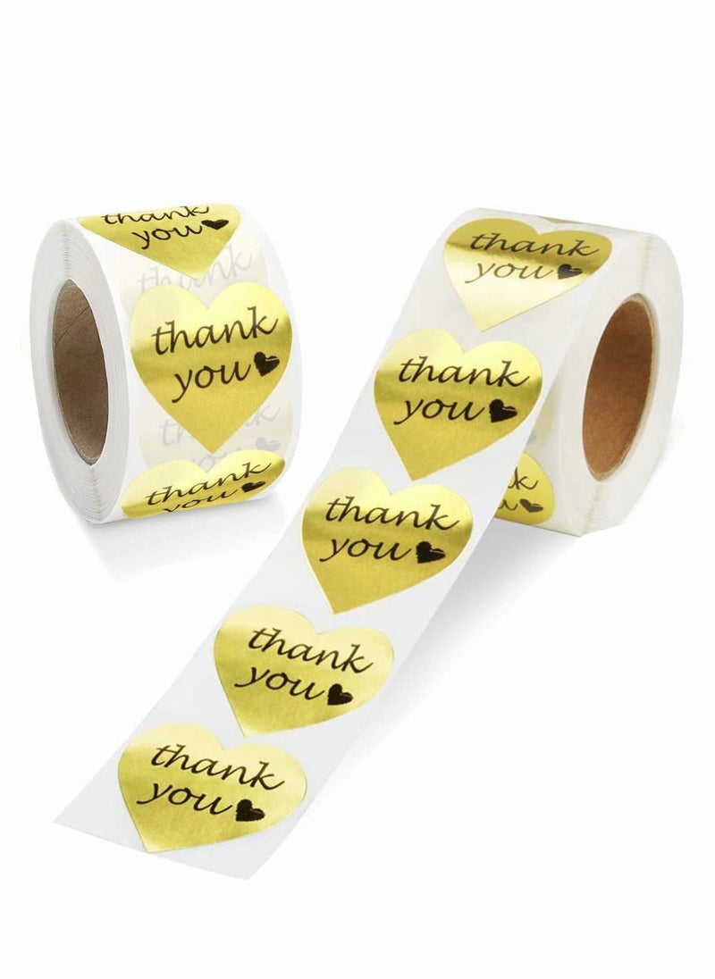 Y&D 2 Rolls Thank You Stickers Label Gold Heart Shape Foil Decorative Sealing Labels for Bakeries, Handmade Goods, Gifts Bags, Envelopes  - Image 1