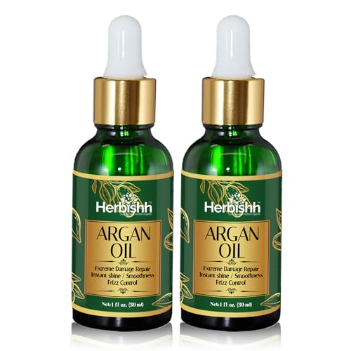 Herbishh Argan Moroccan Oil for Hair (30 ml Each) Serum & Hair Growth Oil Set, Frizz Control Anti Frizz Treatment, Split End Repair, Heat Protectant Leave In Serum Pack of 2, Lightweight Non-Greasy - Image 1