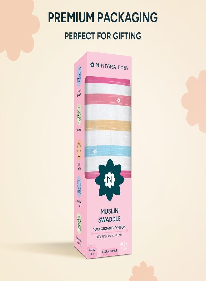 NINTARABABY قماط نينتارابيبي - قطن موسلين عضوي فاخر 100%، 100 سم × 100 سم، فائق النعومة، يسمح بمرور الهواء وخفيف الوزن، متعدد الاستخدامات، مضاد للحساسية، هدية مثالية للمواليد الجدد من الإناث - Image 4