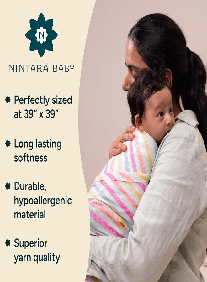 NINTARABABY قماط نينتارابيبي - قطن موسلين عضوي فاخر 100%، 100 سم × 100 سم، فائق النعومة، يسمح بمرور الهواء وخفيف الوزن، متعدد الاستخدامات، مضاد للحساسية، هدية مثالية للمواليد الجدد من الإناث - Image 2