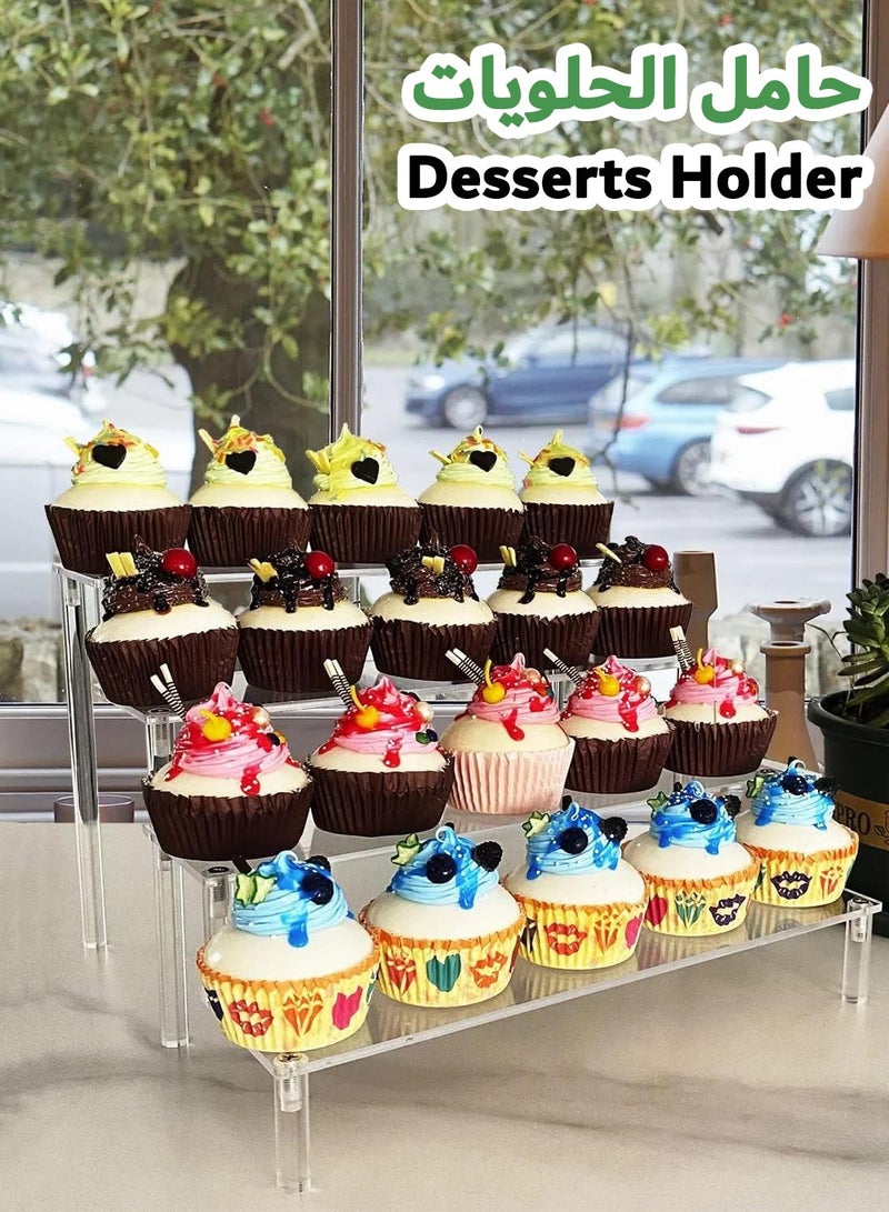 Acrylic Display Riser, 3-Tier Perfume Organizer Rack, Clear Cupcake Holder, Large Display Stand for Figures, Party Dessert Shelves, Makeup Organizer, Crystal Stone Riser Stand for Decoration - Image 5