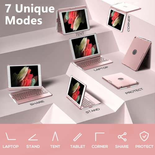 TQQ Touch for iPad 9th Generation Case with Keyboard (10.2", 2021), Multi-Touch Trackpad, 360° Rotatable Protective Cover for iPad Keyboard 9th/8th/7th Gen with Pencil Holder (Rose Gold) - Image 5