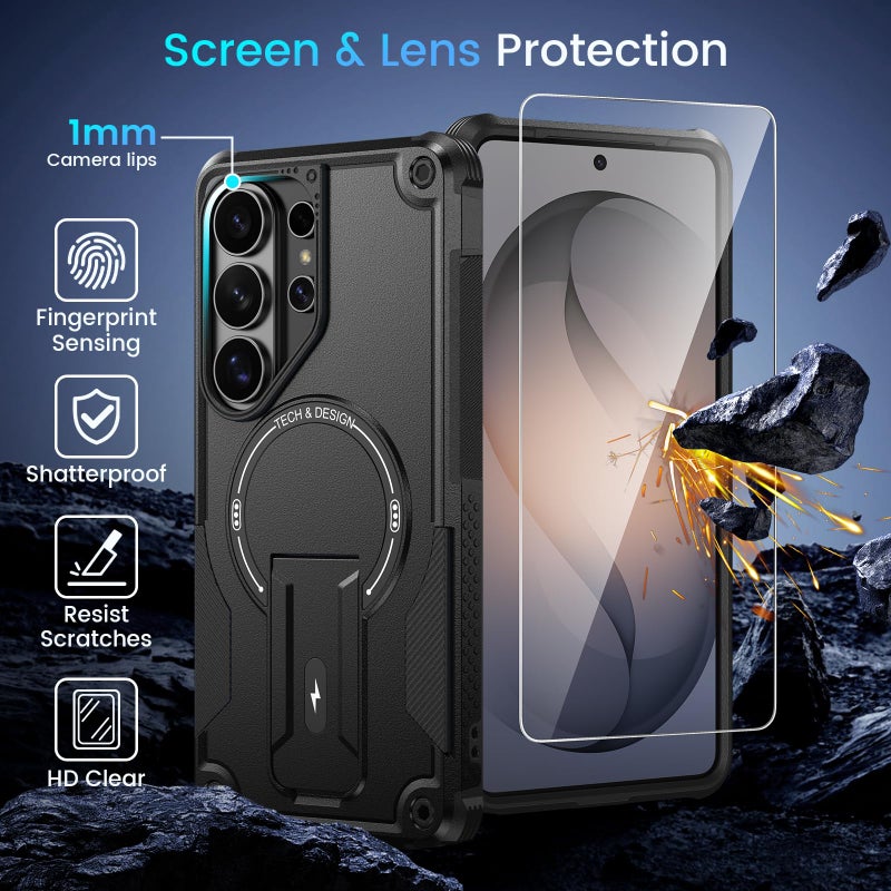 Caka for Samsung Galaxy S26 Ultra Case [Compatible with MagSafe] [Invisible Kickstand] [HD Screen Protector], Protective Magnetic Phone Cover for Samsung S26ultra 5G 6.9â€ 2025 - Black - Image 3
