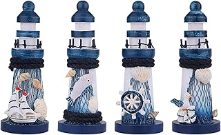 Dedoot Lighthouse Decor, 4 Pack Wooden Miniature Lighthouse Decorative Nautical Theme Handmade Wood Lighthouse Ornament - Image 1