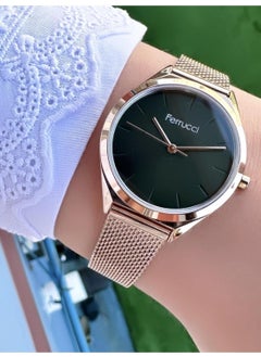 Ferrucci Women's Emerald Gold Mesh Strap Thin Frame Stylish Quartz Wristwatch - Metal Case, Round Dial  - Image 1