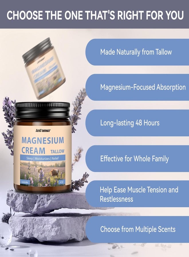 AnFamer Magnesium Cream for Sleep, Tallow Based Magnesium Lotion for Pain and Leg Cramps, Muscle Relaxation, Nighttime Deep Hydration with Shea Butter Jojoba & Vitamin E for Skin Care, Safe for Kids(Lavender) - Image 3