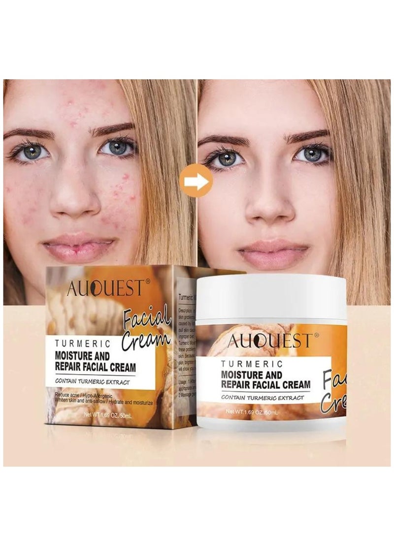 AuQuest 50ml Turmeric Moisturize & Repair Face Cream Organic Turmeric Moisturizer Face Cream Dark Spot Corrector Acne Treatment Pore Minimizer Cream for All Skin Types - Image 2