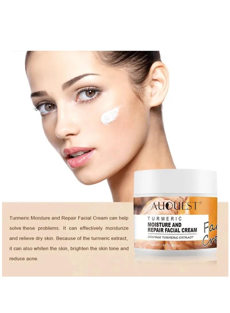 AuQuest 50ml Turmeric Moisturize & Repair Face Cream Organic Turmeric Moisturizer Face Cream Dark Spot Corrector Acne Treatment Pore Minimizer Cream for All Skin Types - Image 3
